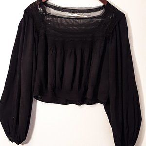 black pesant sleeve lace shirt